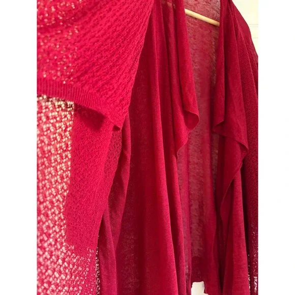 Lauren Ralph Lauren Red 100% Linen Open Front Waterfall Cardigan 3X RN 41381 - Picture 3 of 8